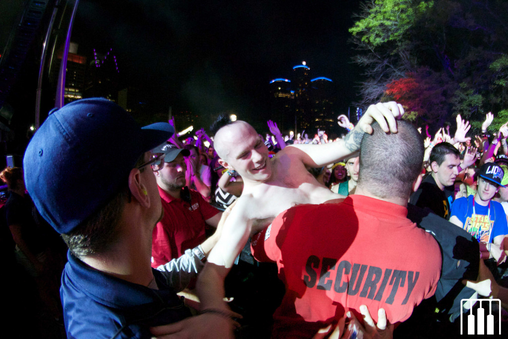 Crowd surfer at the Moog stage (Nick Kassab | Detroit Music Magazine)